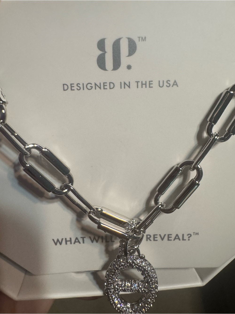 Bomb Party Paperclip Chain Necklace with Pave Circle Pendant